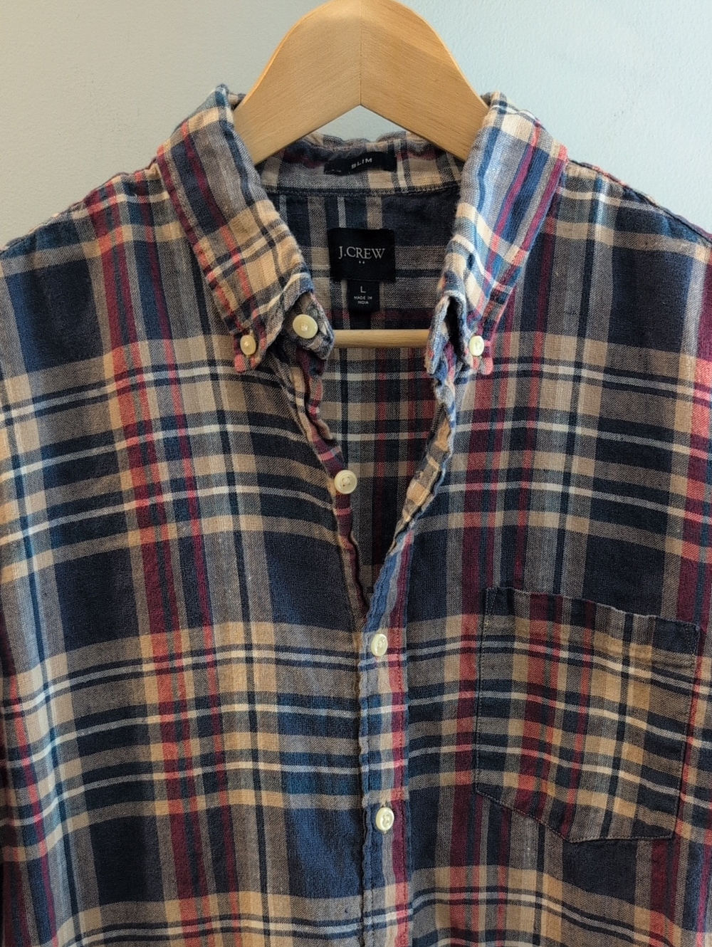 J. Crew Mens Large Slim Linen-Cotton Short Sleeve Button Down Shirt Style #A0560